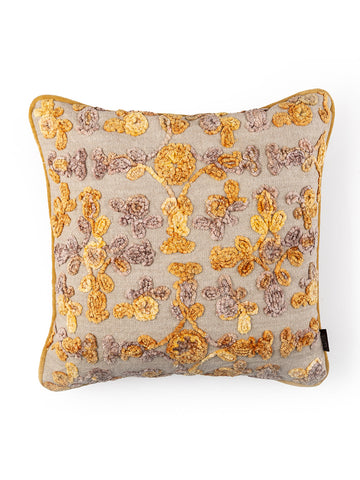 Beige Yellow Single Embroidered Square Cushion Cover