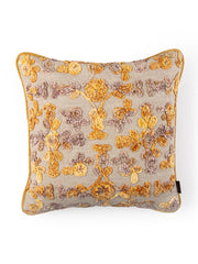 Beige Yellow Single Embroidered Square Cushion Cover