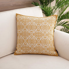 Beige White Single Ethnic Motifs Square Cushion Cover