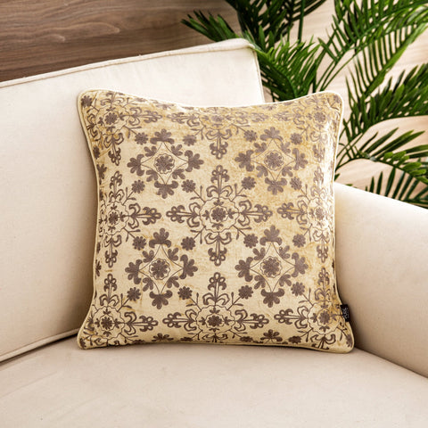 Beige Grey Embroidered Square Cushion Cover