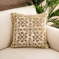 Beige Grey Embroidered Square Cushion Cover