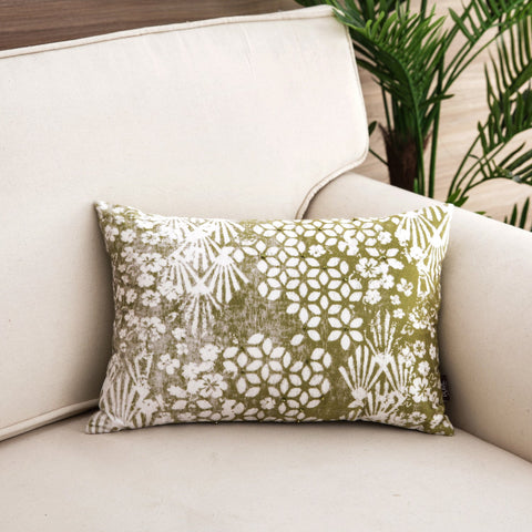 Green White Floral Rectangle Cushion Cover