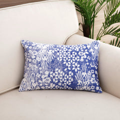 Blue White Single Floral Rectangle Cushion Cover
