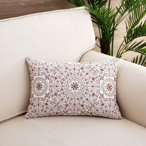 Brown White Single Embroidered Rectangle Cushion Covers