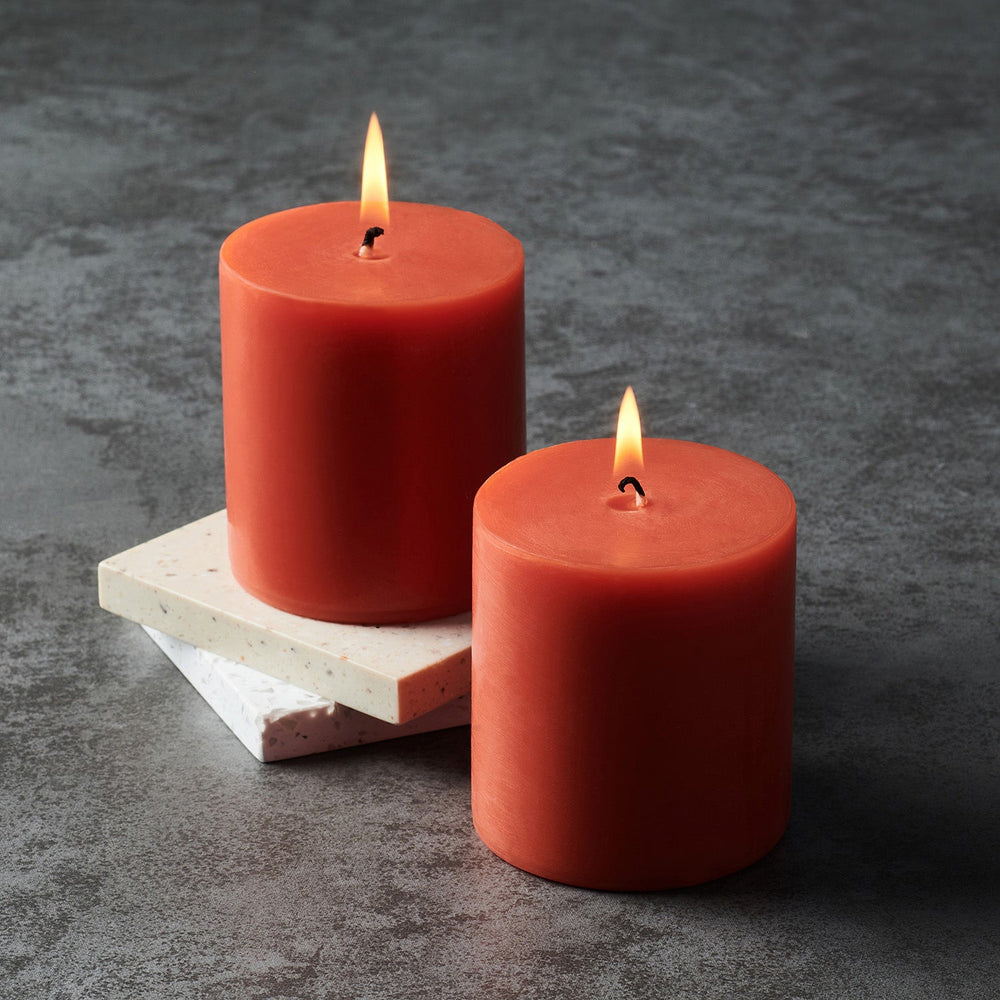 Set Of 2 Orange Solid Playful Berries Pillar Candles