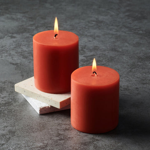 Set Of 2 Orange Solid Playful Berries Pillar Candles