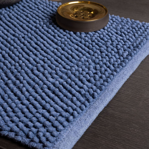 Indigo Popcorn Texture Cotton Bathmat
