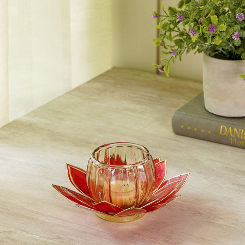 Florance Red Capiz Floral Tea Light Holder