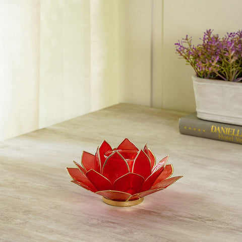 Florance Red Capiz Lotus Tea Light Holder