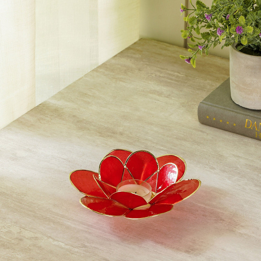 Florance Red Capiz Bloom Tea Light Holder