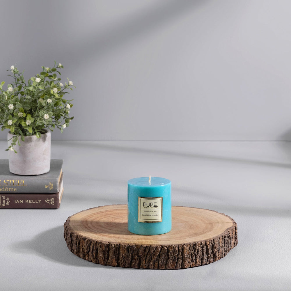 Set Of 2: Medium Aqua Blackberry And Bay Pillar Candle