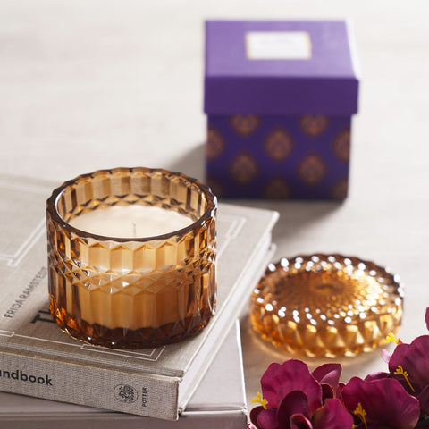 Wax Filled Cylinder Brown Glass Jar
