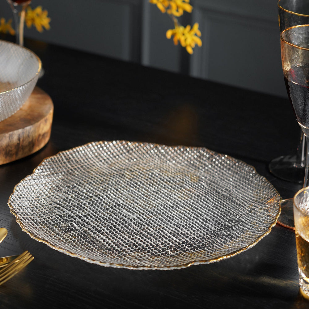 Clear Fizz Textured Glass Charger Plate