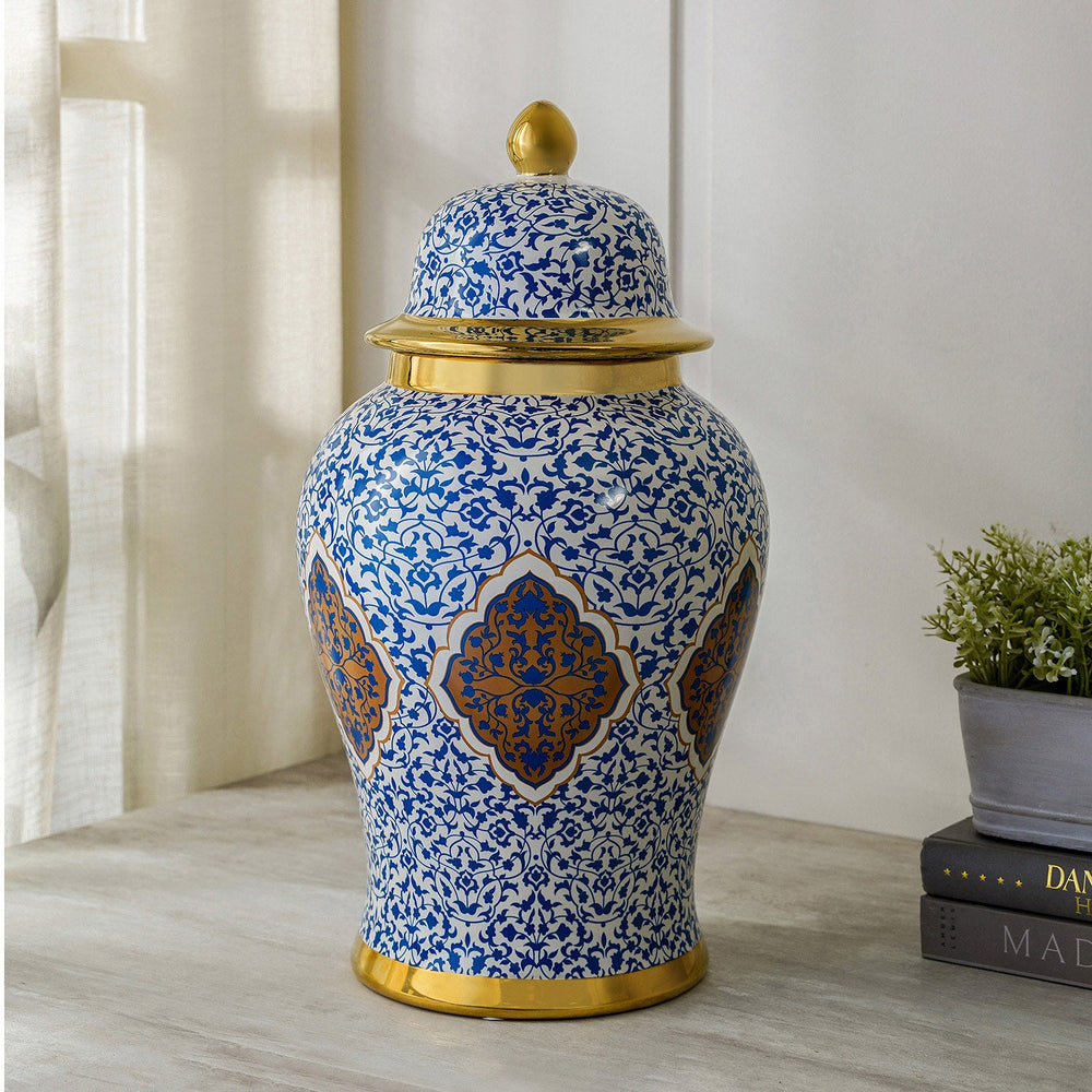 Marrakesh Ceramic Blue and Gold Urn