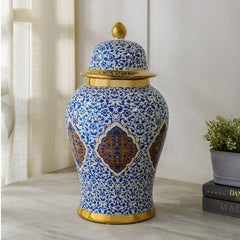 Marrakesh Ceramic Blue and Gold Urn