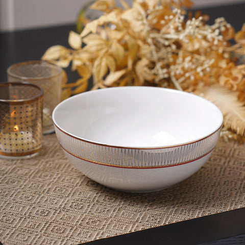 White Gold-Toned Printed Serving Bowl