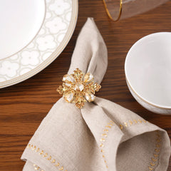 Set Of 4 Champagne Gold Suzani Napkin Rings