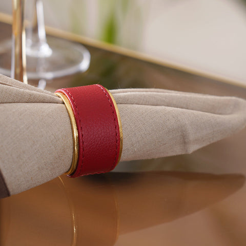 Napkin Ring-Set Of 4, Red/Gold, 5X5X3Cm