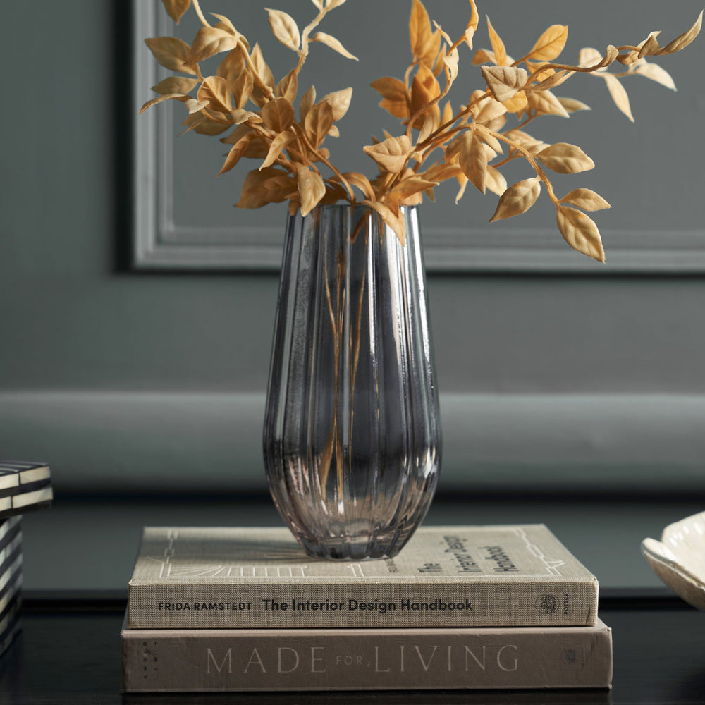 Grey Glass Linear Stripes Flower Vase - Small