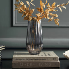 Grey Glass Linear Stripes Flower Vase - Small