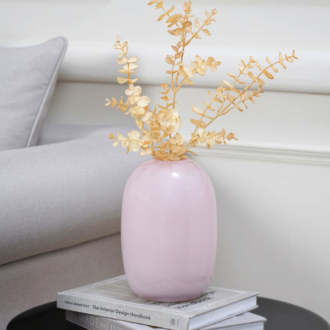 Ivy Pink Blown Flower Vase Round