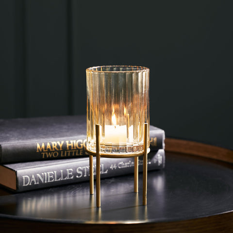 Gold Ribbed Glass Hurricane