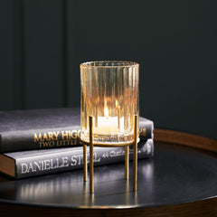 Gold Ribbed Glass Hurricane