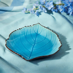 Light Blue Birch Leaf Ceramic Platter