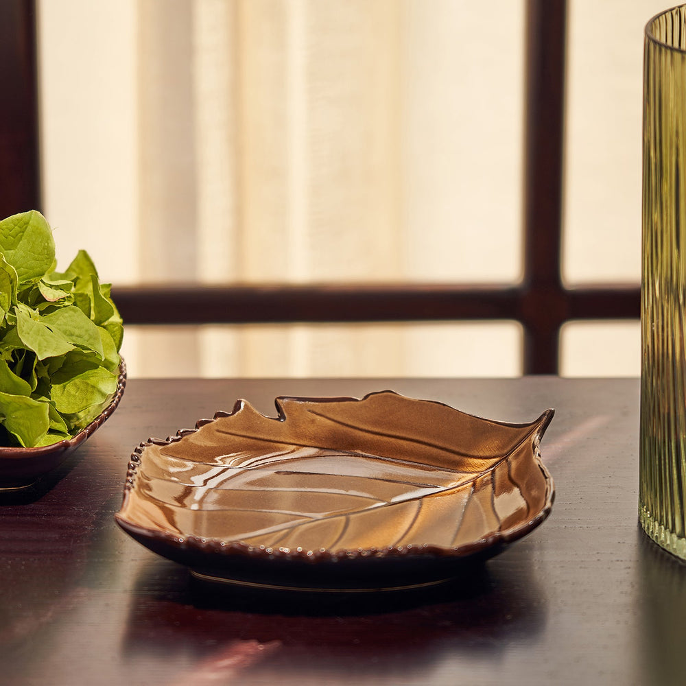 Dark Beige Ceramic Leaf Plate