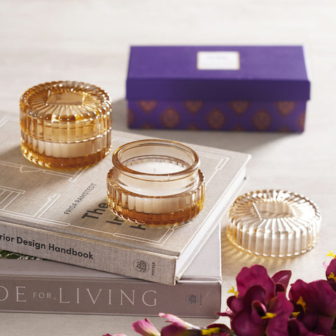 Set Of 2 Gold-Toned Glass Jar With Wax