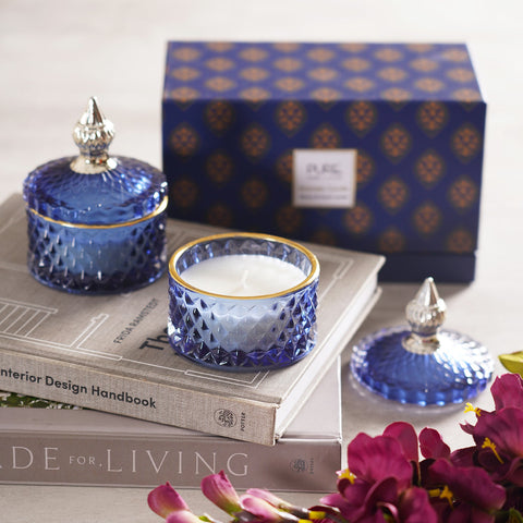 Sapphire Blue Wax Filled Jar (Set-2)