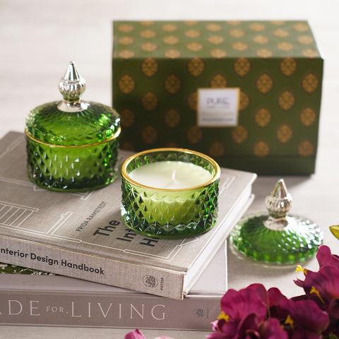 Emerald Green Wax Filled Jar (Set-2)