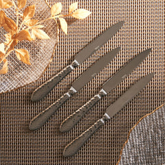 Set Of 4 Silver Hammered Dinner Knives