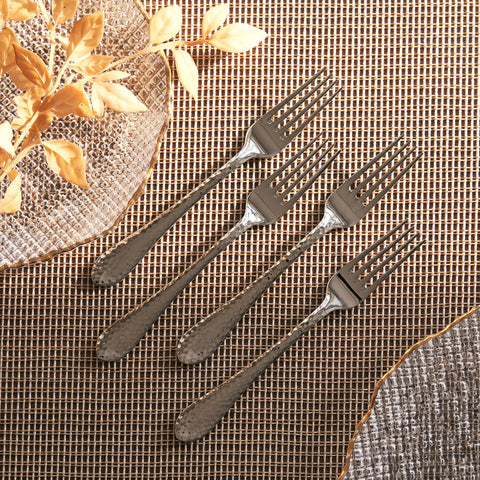 Set Of 4 Silver Hammered Dinner Forks
