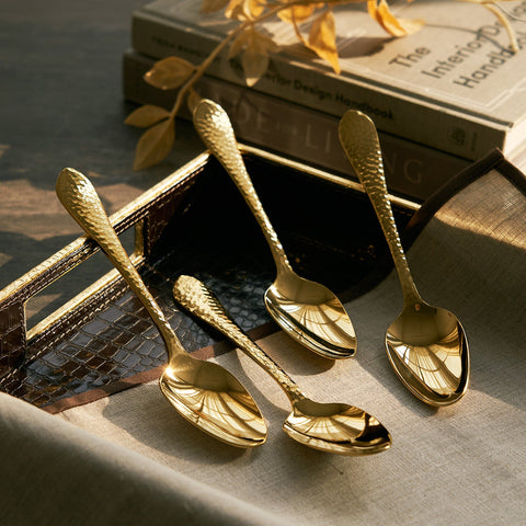 Set of 4 Gold Hammered Dinner Spoons
