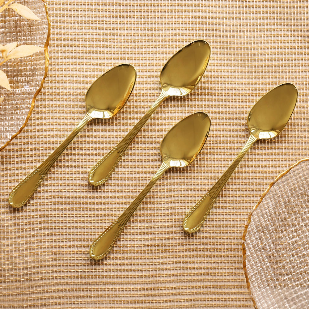 Set Of 4 Gold Steel Dinner Spoons with Zig Zag Embossing