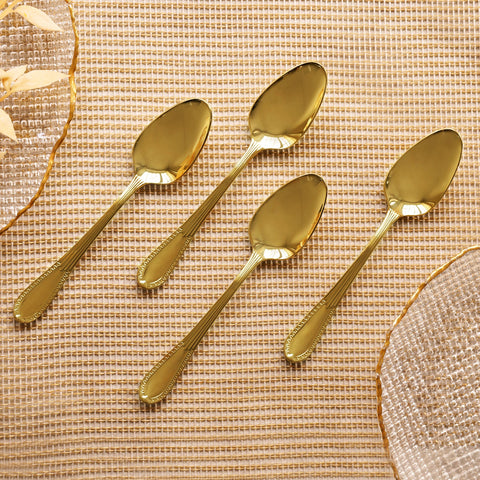 Set Of 4 Gold Steel Dinner Spoons with Zig Zag Embossing