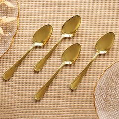 Set Of 4 Gold Steel Dinner Spoons with Zig Zag Embossing
