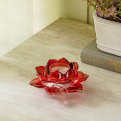 Set Of 4 Ruby Red Lotus T-Light Holder