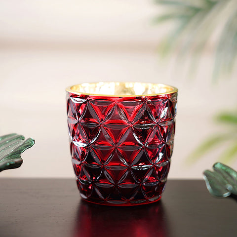 Set Of 6 Ruby Red Trellis Votive Holder