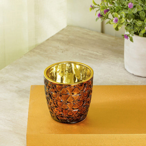 Set Of 6 Citrine Amber Trellis Votive Holder