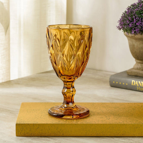 Set Of 6 Citrine Amber Prism Textured Wine Glass
