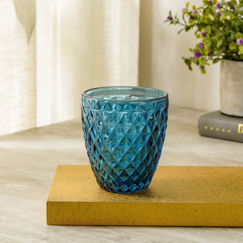 Set Of 6 Sapphire Blue Diamond Textured Tumbler