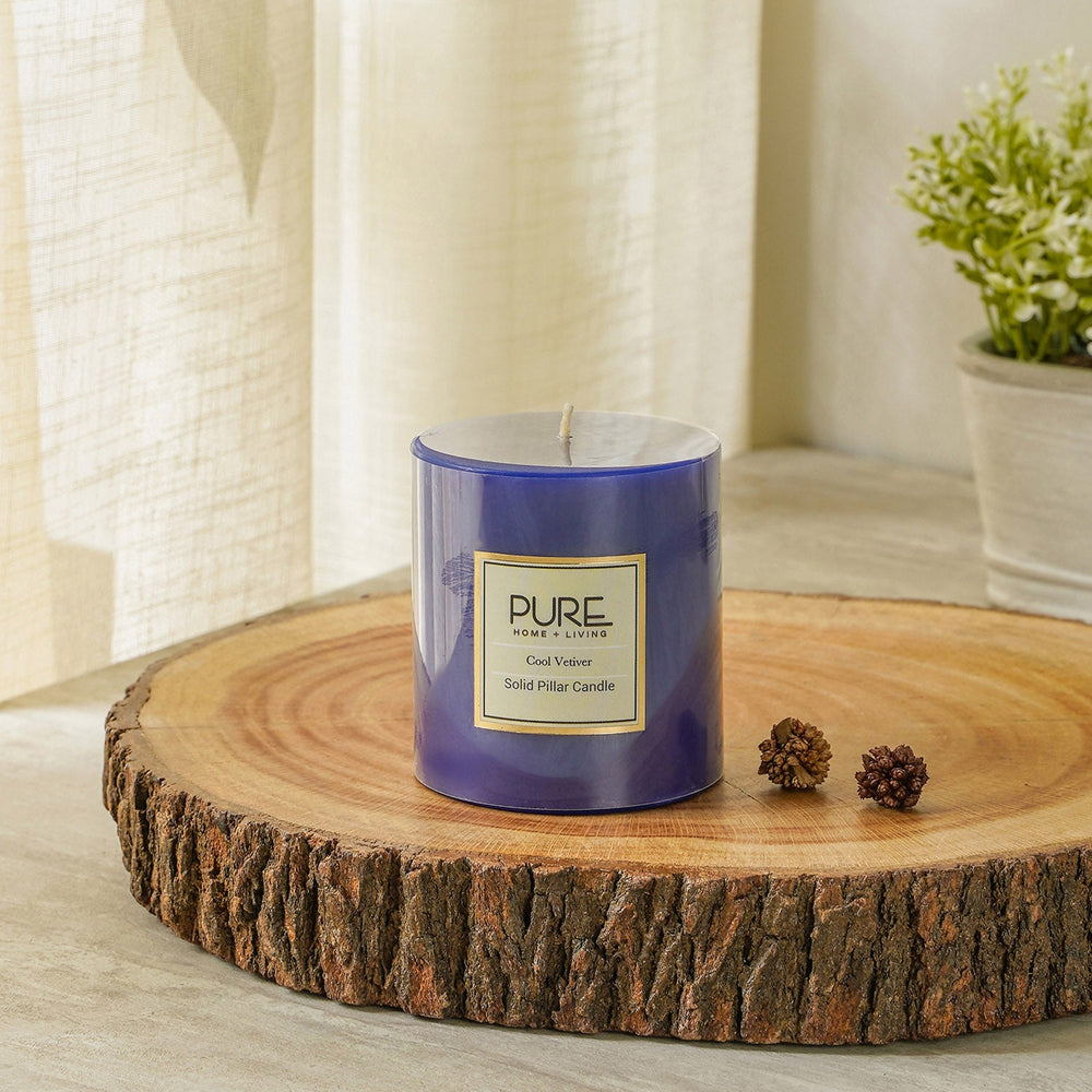 Set Of 2 Medium Blue Cool Vetiver Pillar Candle