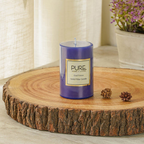 Set of 2 Small Blue Cool Vetiver Pillar Candle