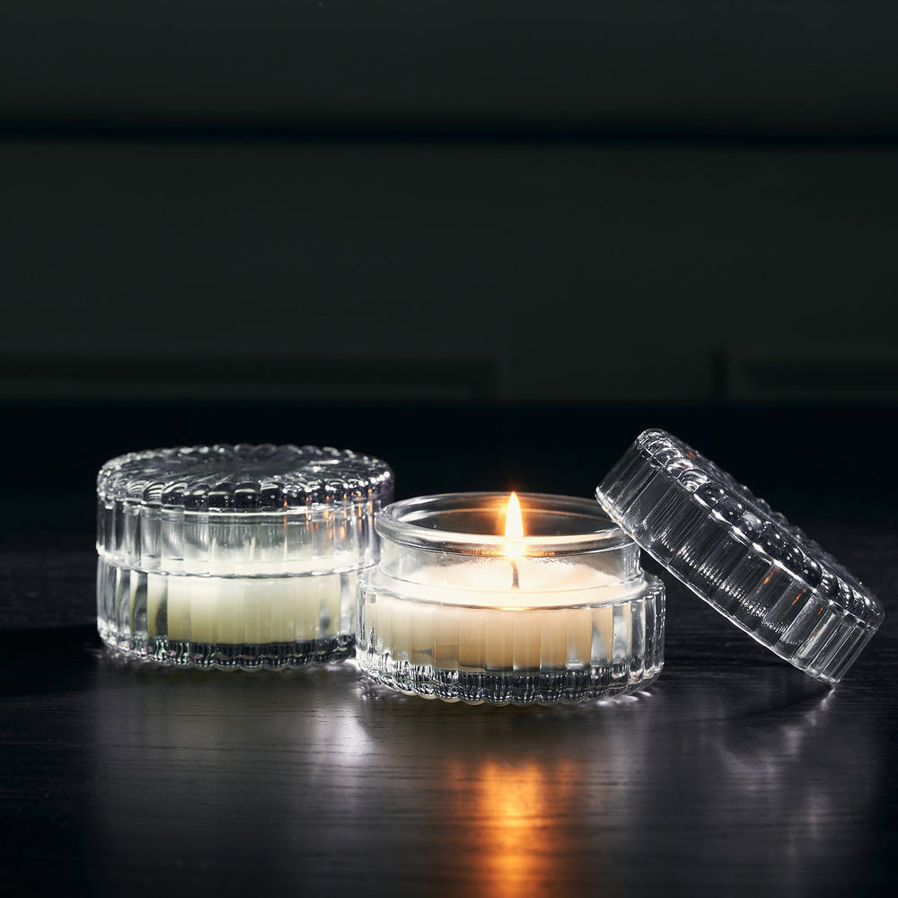 Set Of 2 - Grey Textured Glass Wax Filled Jars - Small