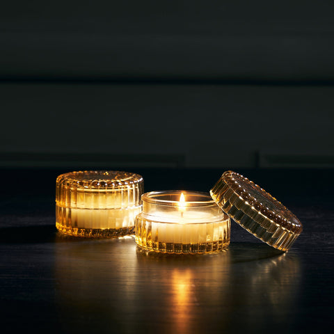 Set Of 2 - Brown Textured Glass Wax Filled Jars - Small