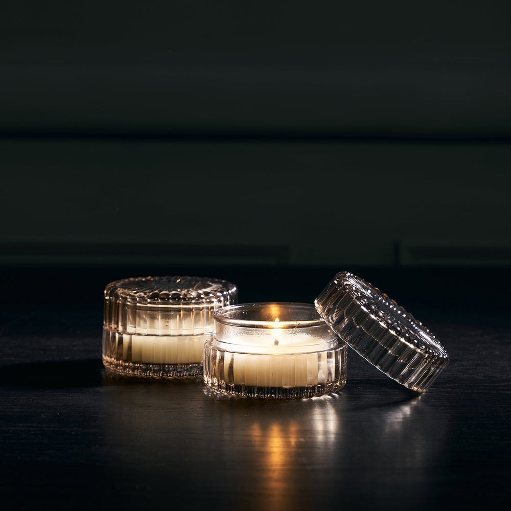 Set Of 2 Brown Textured Glass Wax Filled Jars - Small