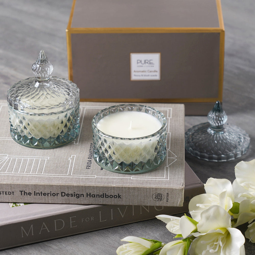 Fio Blue Wax Filled Glass Jars Small (Set-2)