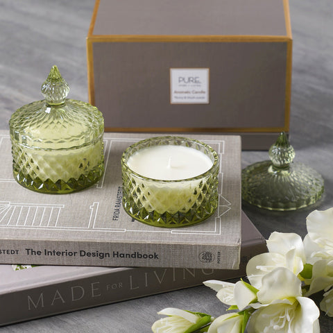 Fio Green Wax Filled Glass Jars Small (Set-2)